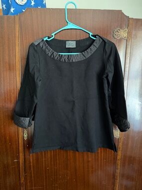 CHANEL Black Boatneck Quilted Trim Three-Quarter Sleeve Uniform Top Size Small